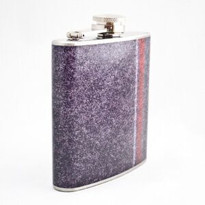 Hip Flask : Charcoal Wool with Red and White Stripe, 6 oz Stainless Steel Flask